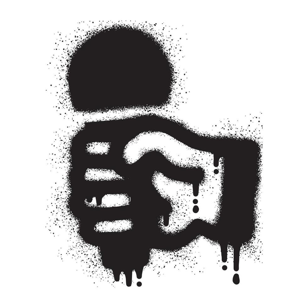 Graffiti of a hand holding a microphone with black spray paint vector