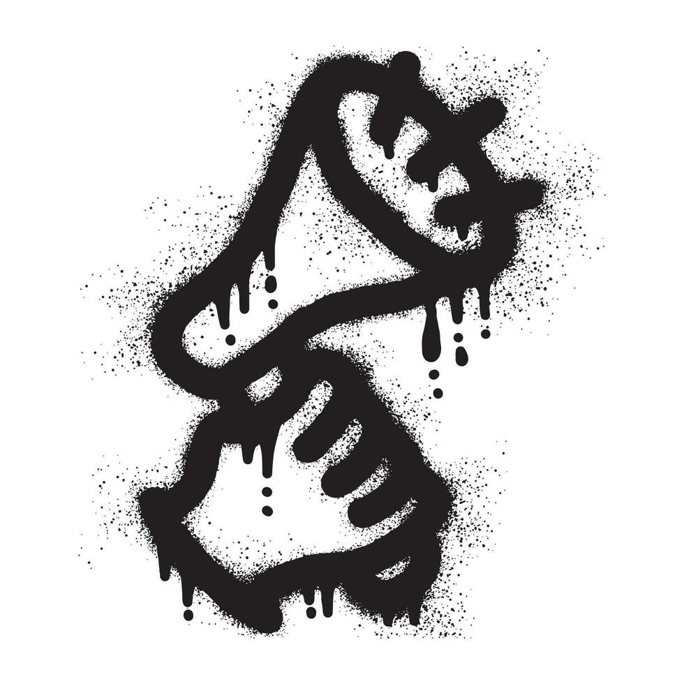 Graffiti of a hand holding a megaphone with black spray paint vector