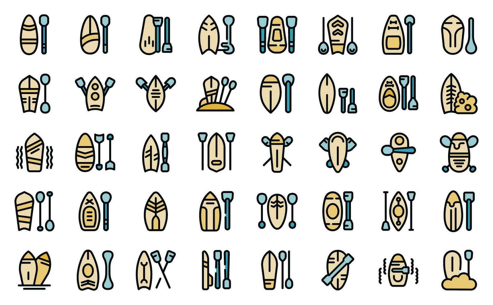 Paddle board icons set vector color