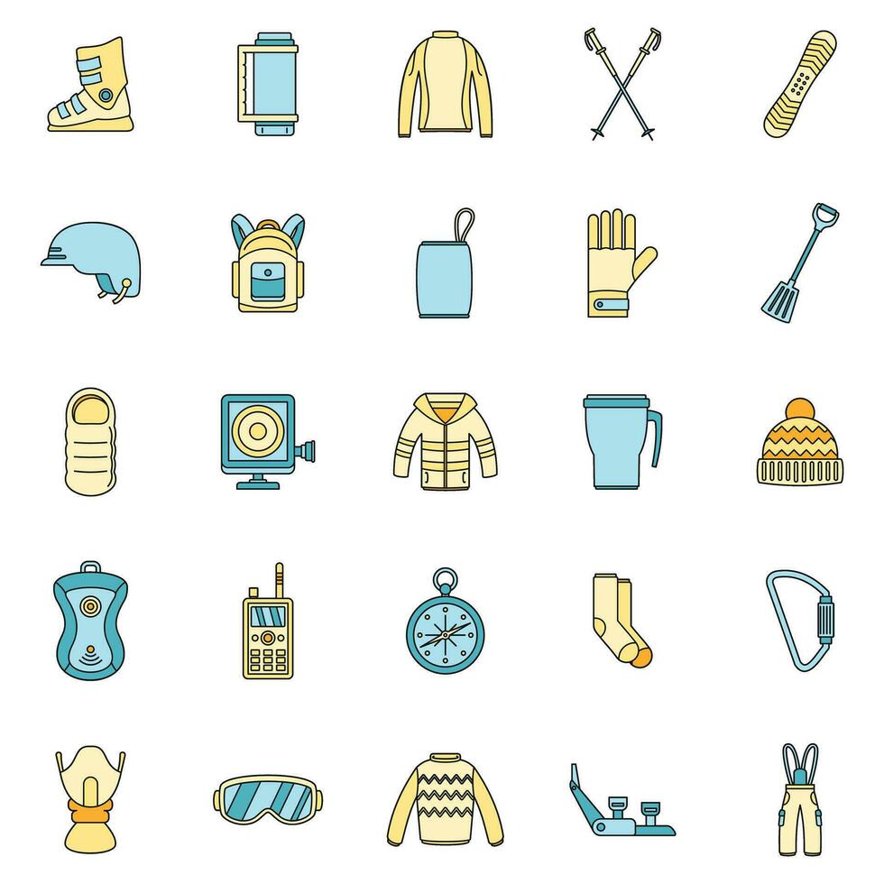 Snowboard equipment icons set vector color