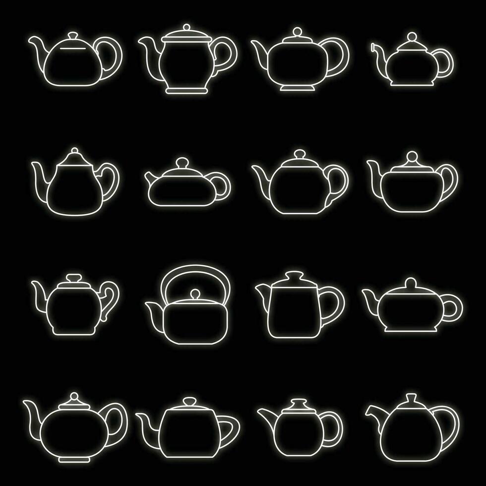 Kettle teapot icons set vector neon