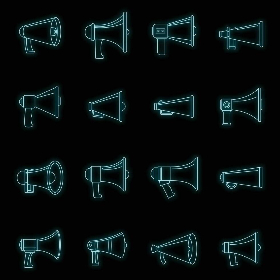 Megaphone loud speaker icons set vector neon