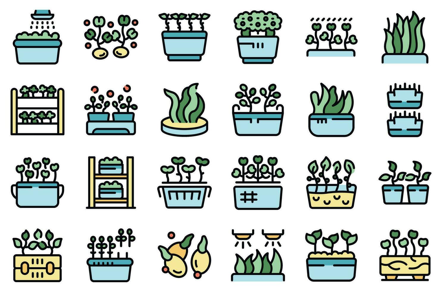 creciente microgreens íconos conjunto vector color