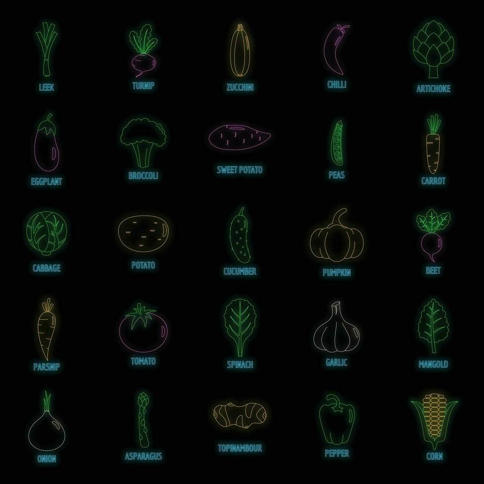 vegetales íconos conjunto vector neón