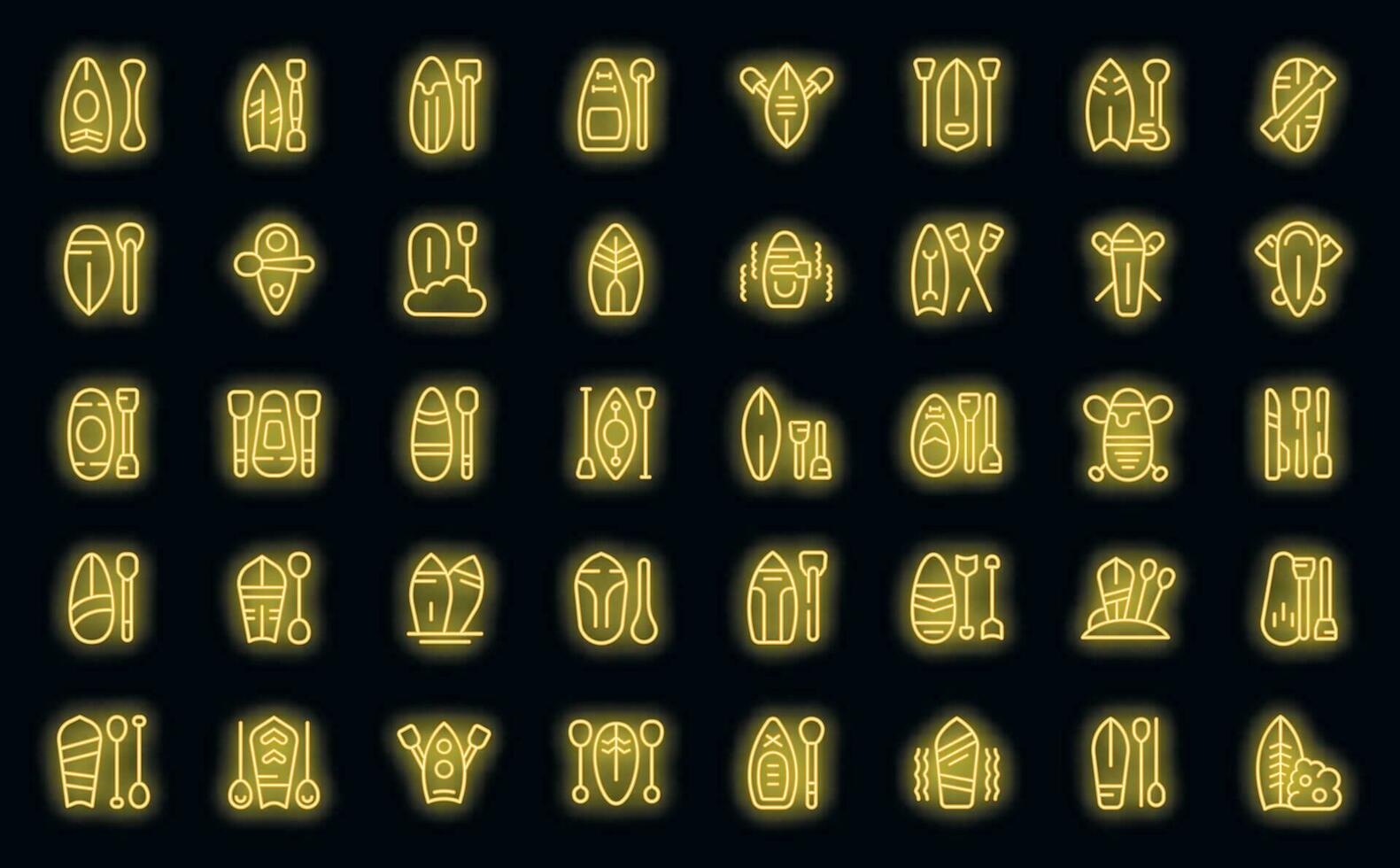Paddle board icons set vector neon