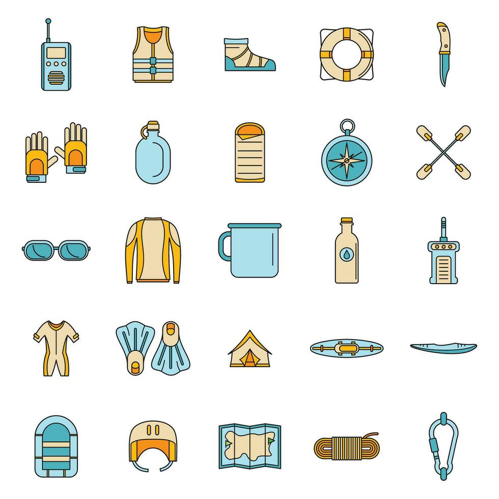 Rafting kayak water canoe icons set vector color