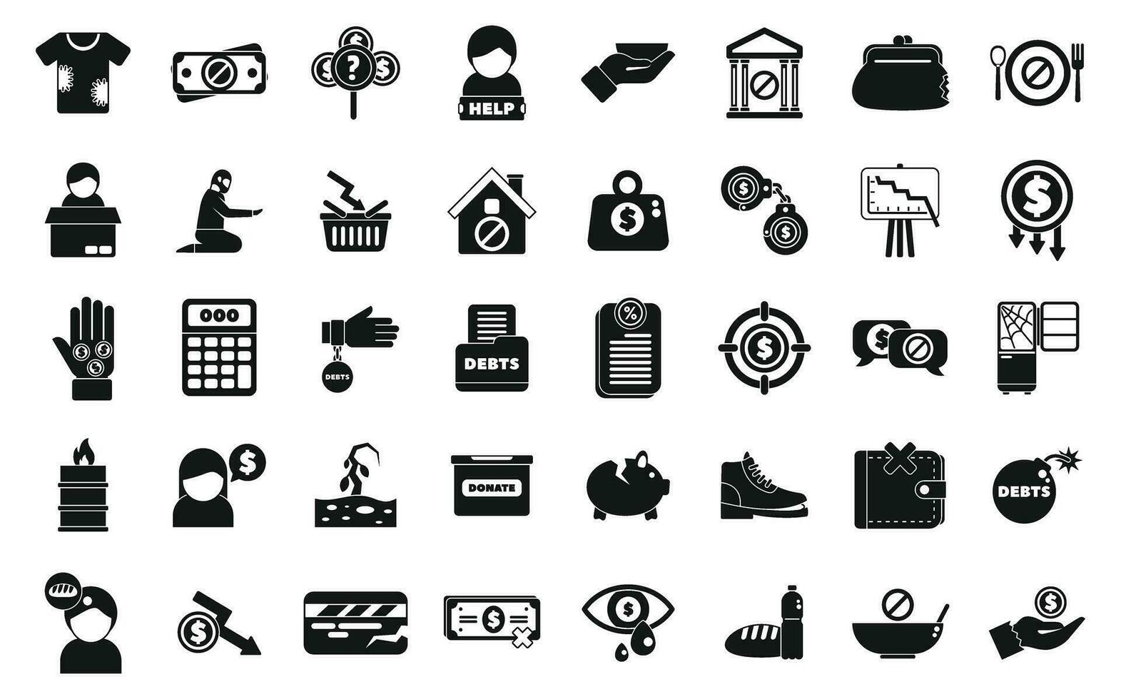 Poverty icons set simple vector. Charity donate help vector