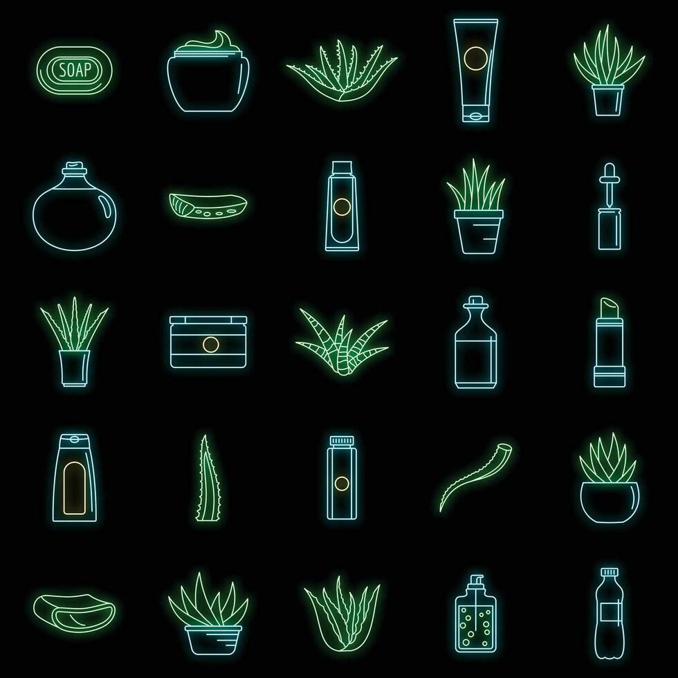 Aloe vera plant logo icons set vector neon