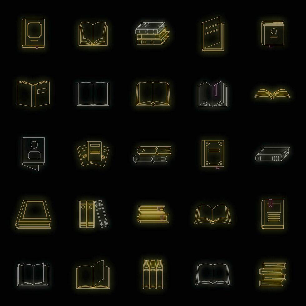 Book icons set vector neon