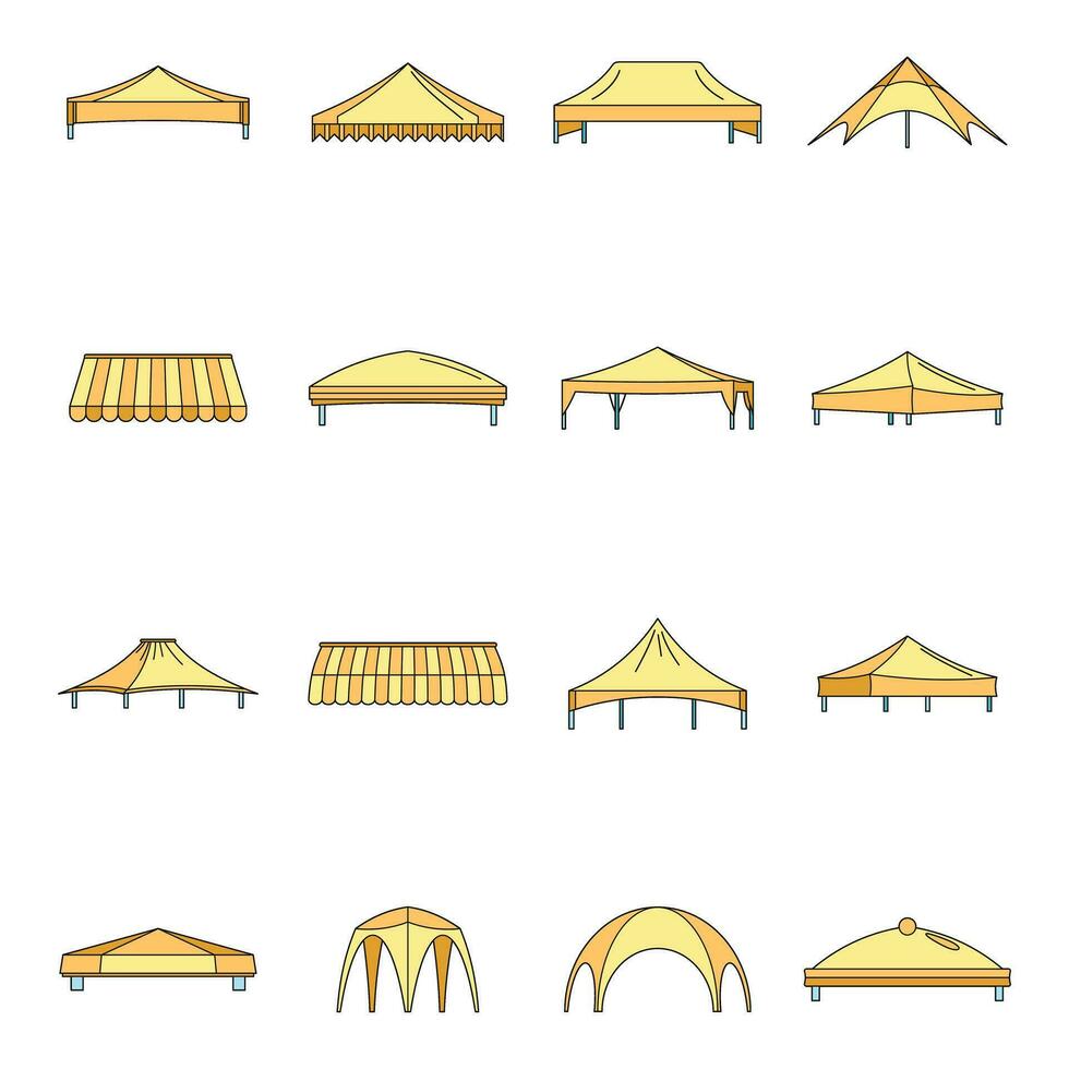 Canopy shed overhang icons set vector color