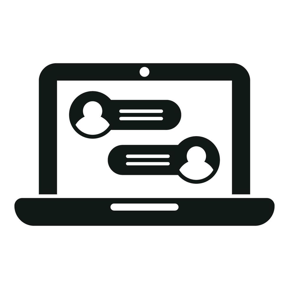 Laptop group chat icon simple vector. Share button vector