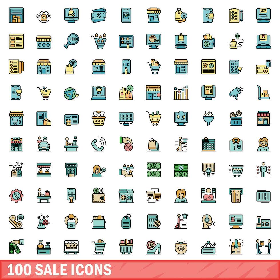 100 rebaja íconos colocar, color línea estilo vector
