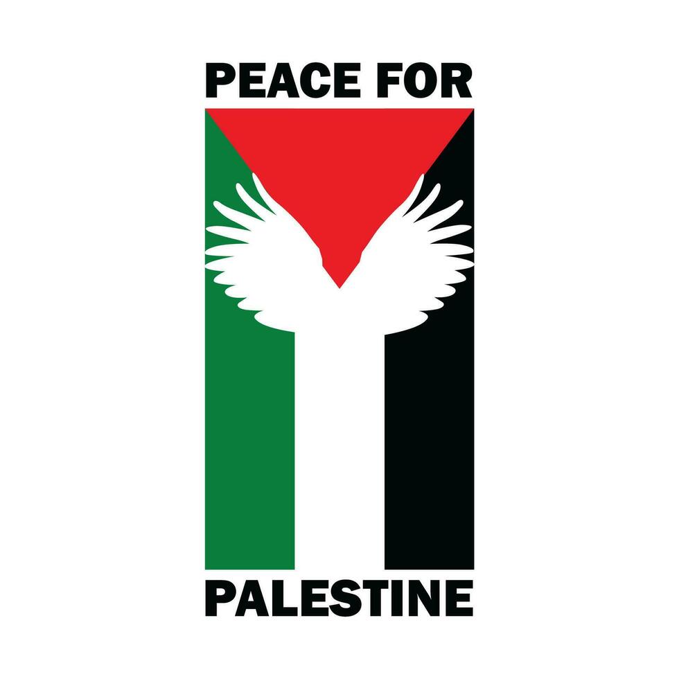 Palestine flag vector illustration with peace sign and symbol of bird wings. Peace for Palestine template, banner, poster design