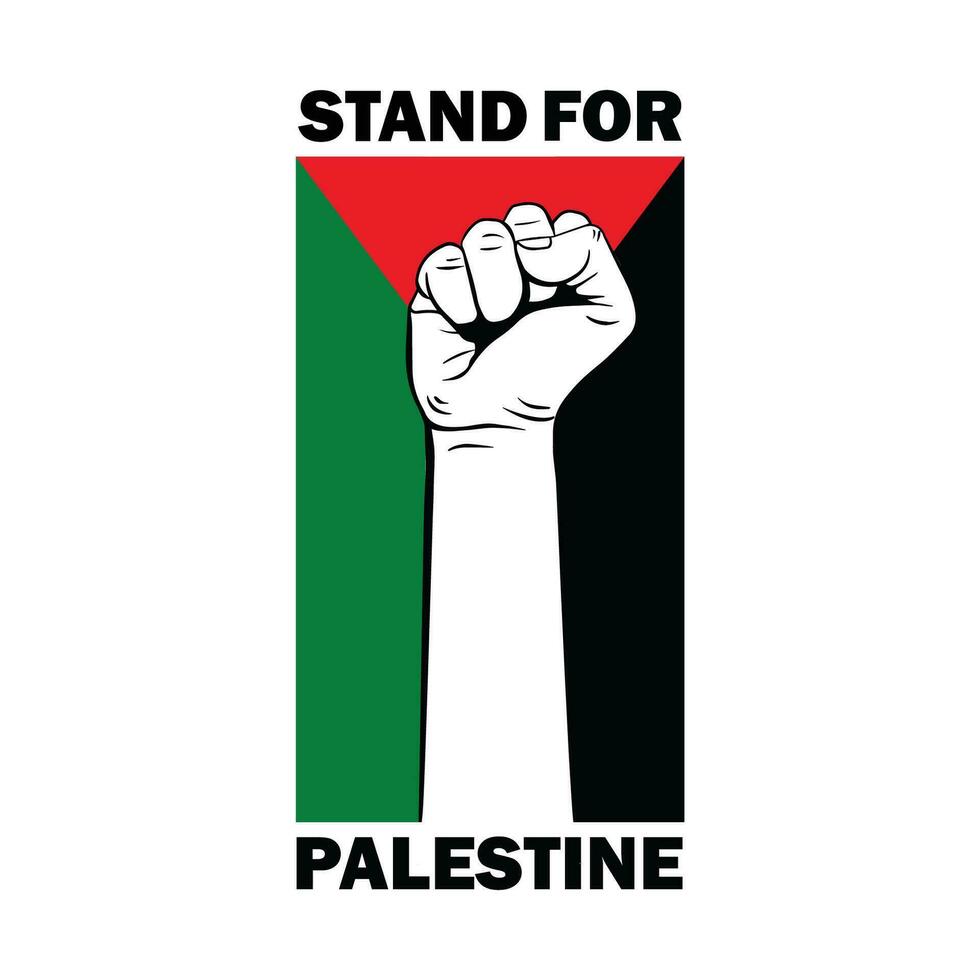 Palestine flag vector illustration with hand sign and symbol. Stand for Palestine template, banner, poster design.