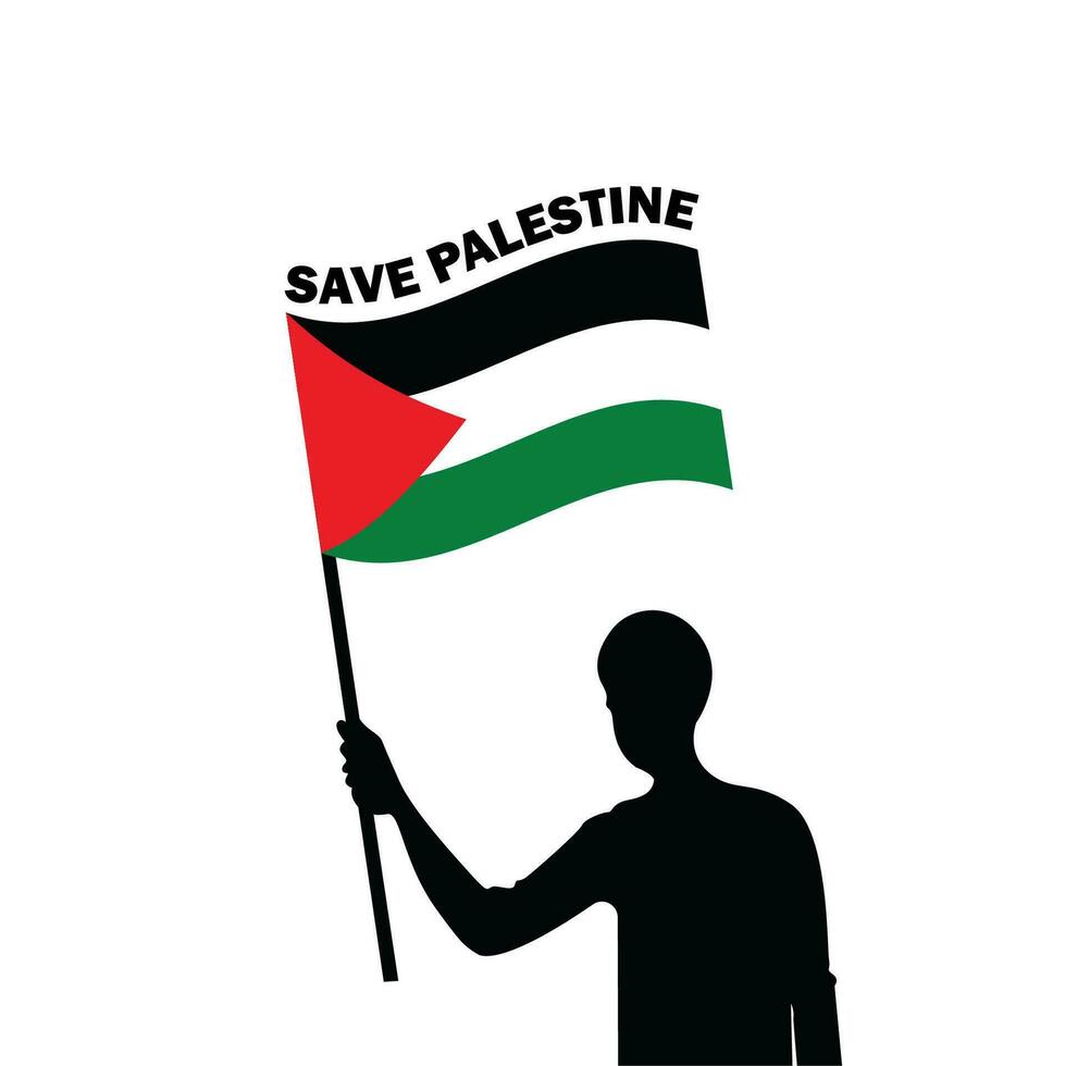 A man with Palestine flag vector illustration. Save Palestine template, banner, poster design. Save Gaza vector template.