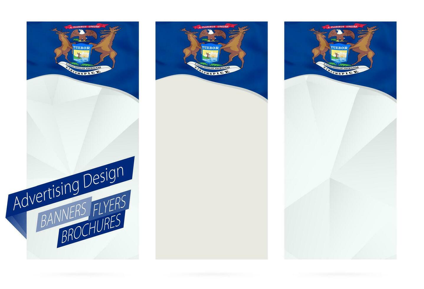 Design of banners, flyers, brochures with Michigan State Flag. vector