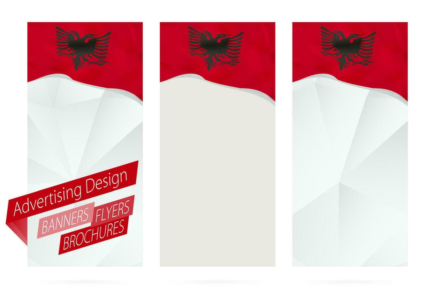 Design of banners, flyers, brochures with flag of Albania. vector