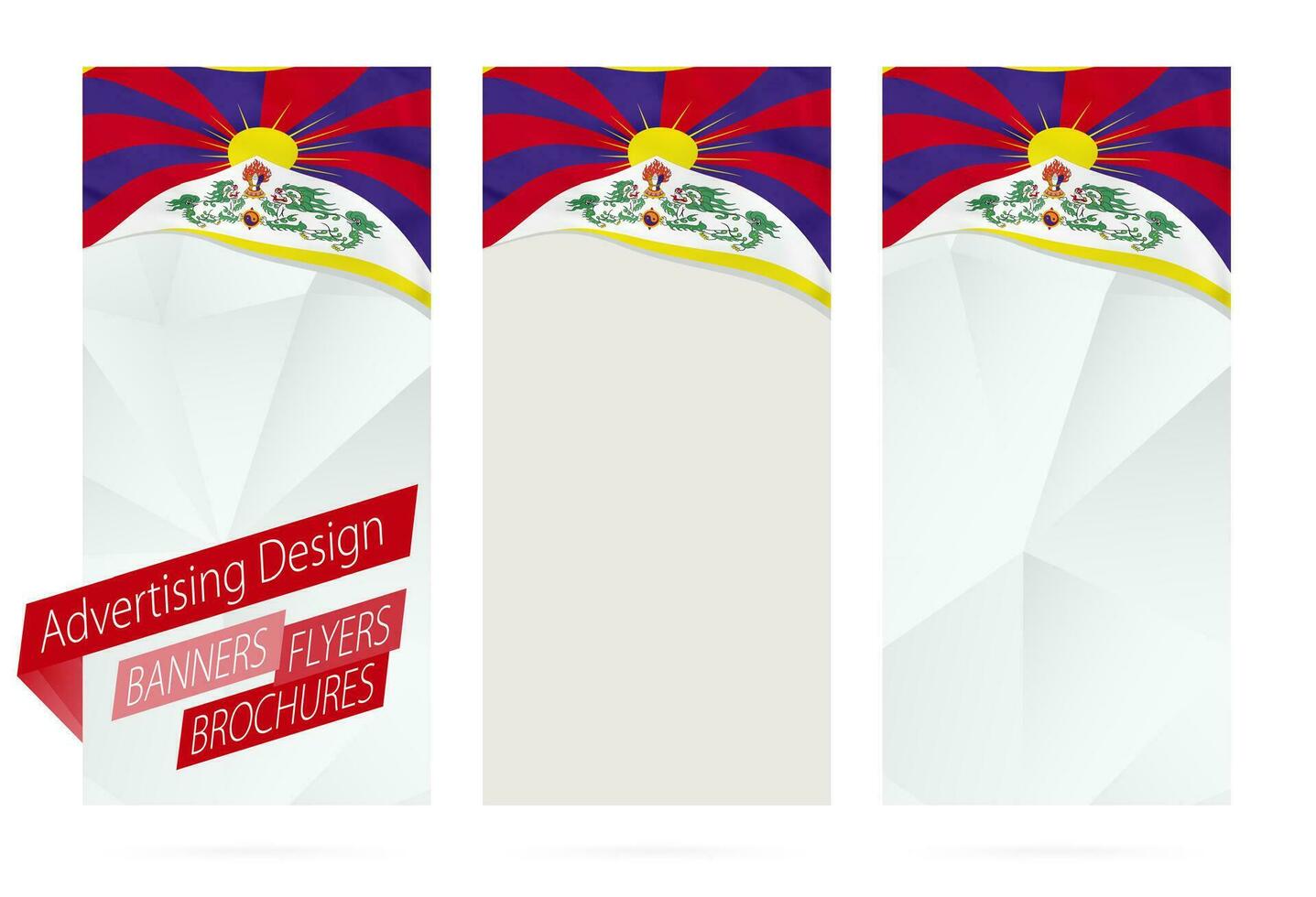 diseño de pancartas, volantes, folletos con bandera de Tíbet. vector