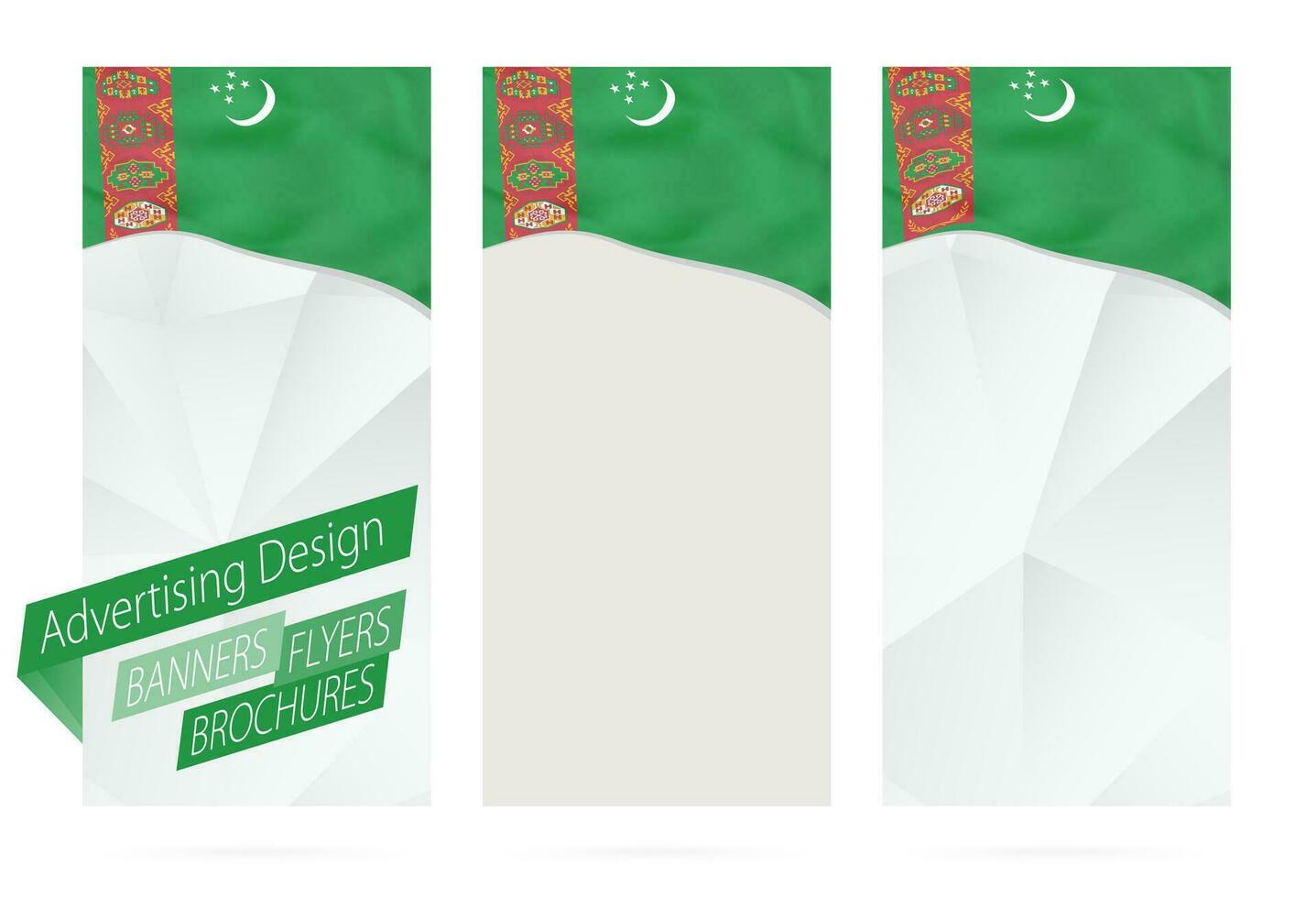 diseño de pancartas, volantes, folletos con bandera de turkmenistán vector