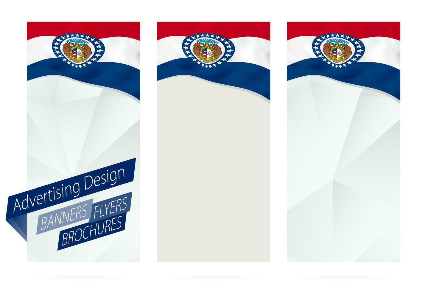 Design of banners, flyers, brochures with Missouri State Flag. vector
