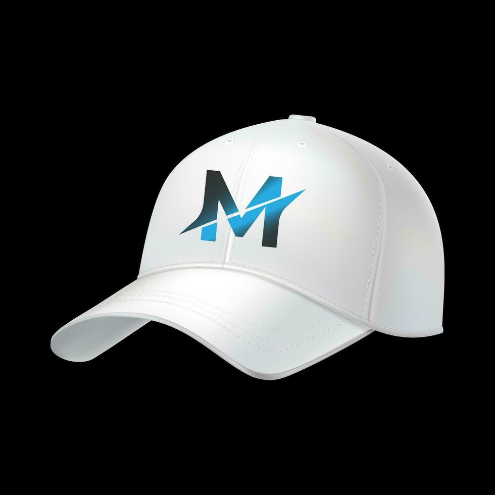 M logo Cap vector design realistic illustration of white caps with white details isolated