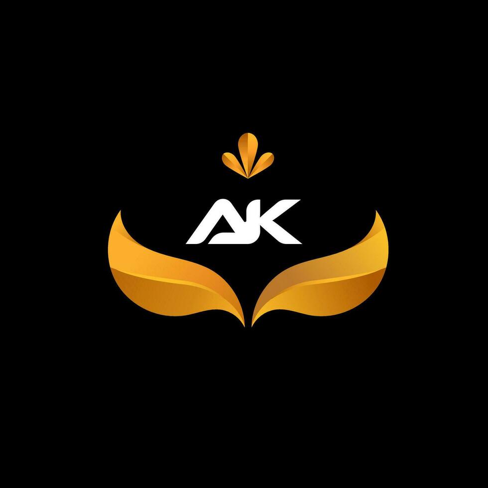 Vector monogram letter AK logo design with golden white