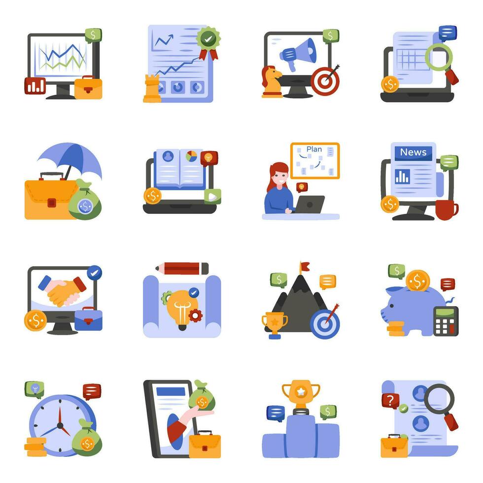 paquete de iconos planos de negocios y finanzas vector