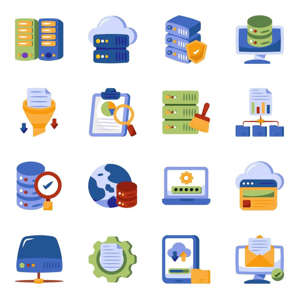 paquete de iconos planos de datos vector