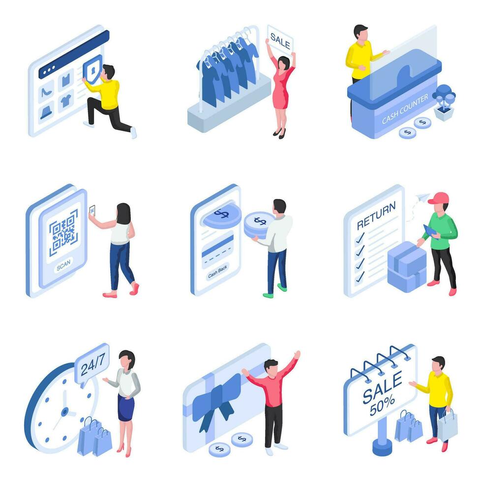 Set of Shopping Flat Illustration vector