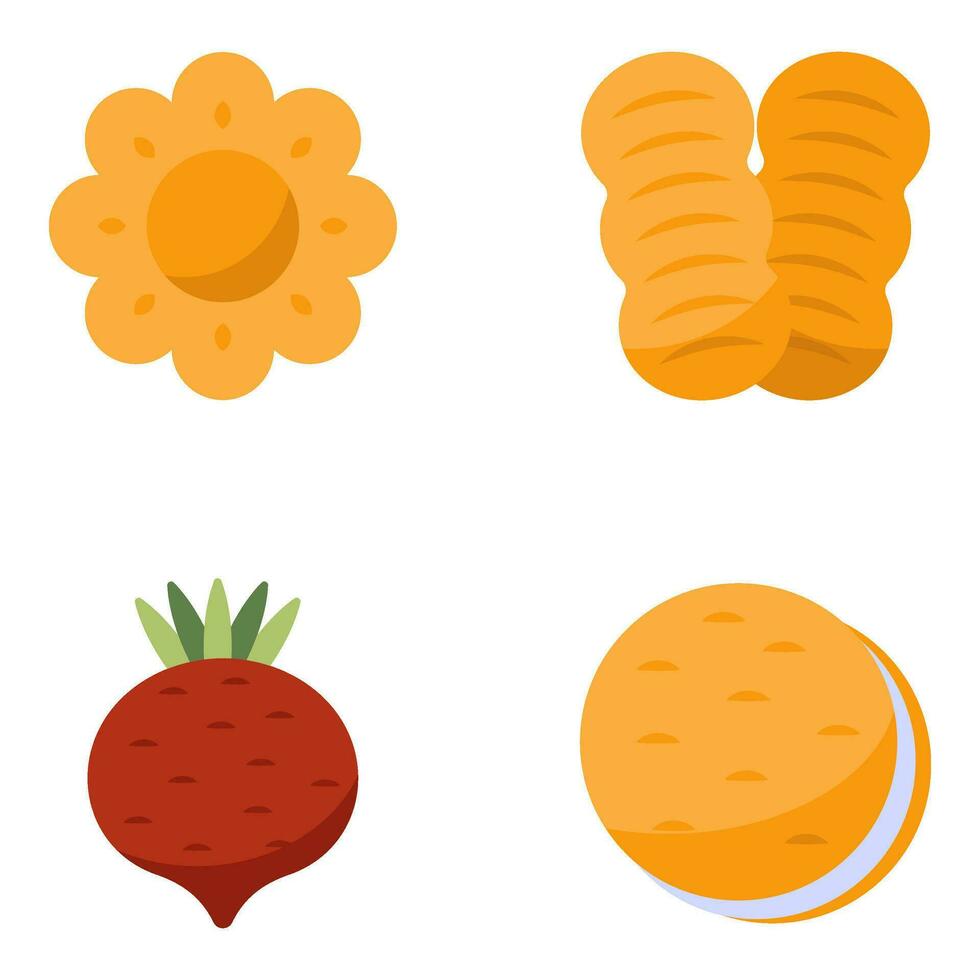 Set of Fruits and Meal Flat Icons vector
