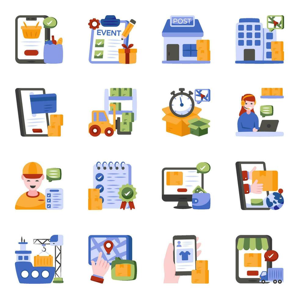 Set of Logistic and Freight Flat Icons vector