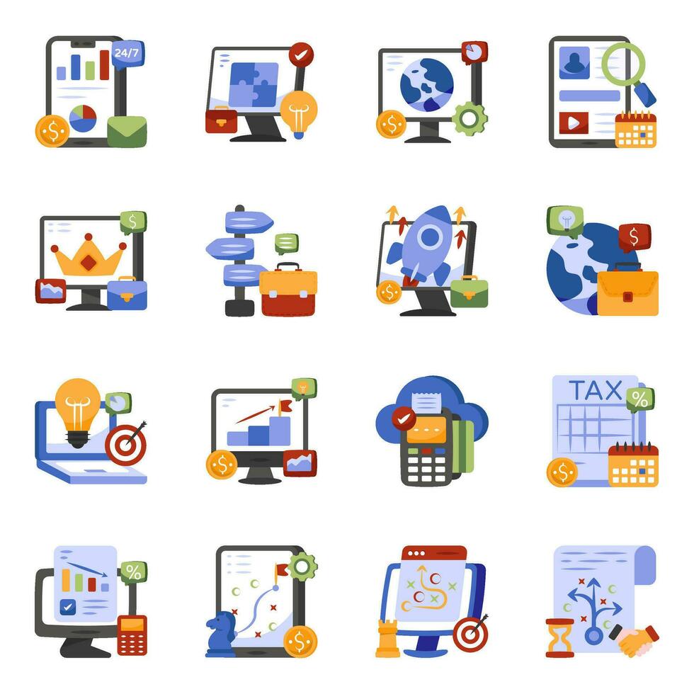 paquete de iconos planos de negocios y datos vector