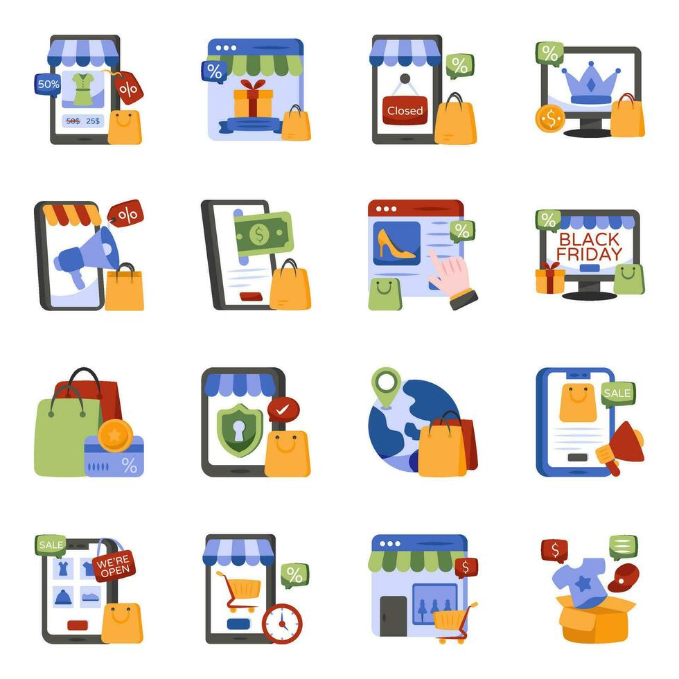 Pack of Shopping and Purchase Flat Icons vector