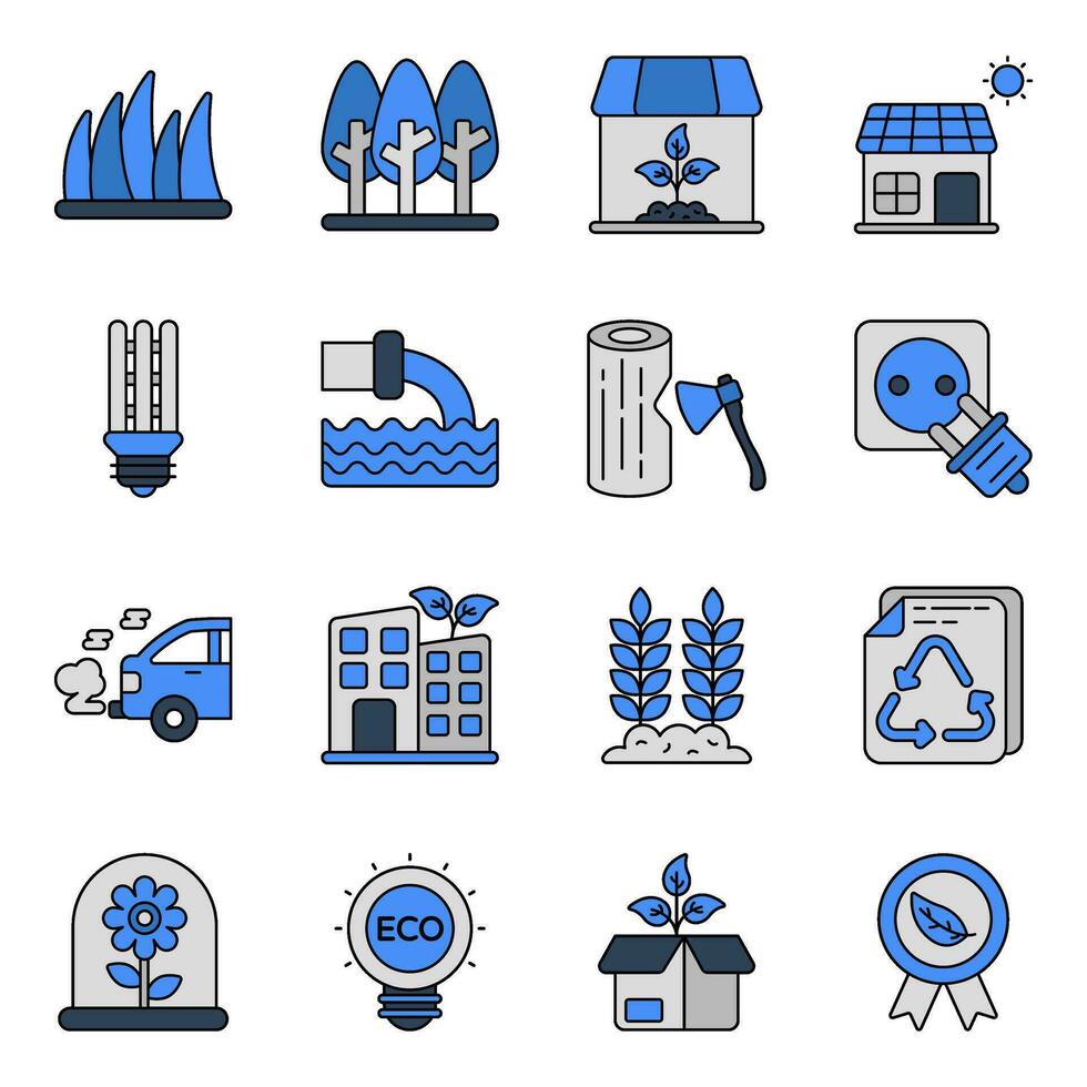 Pack of Ecology and Planting Flat Icons vector