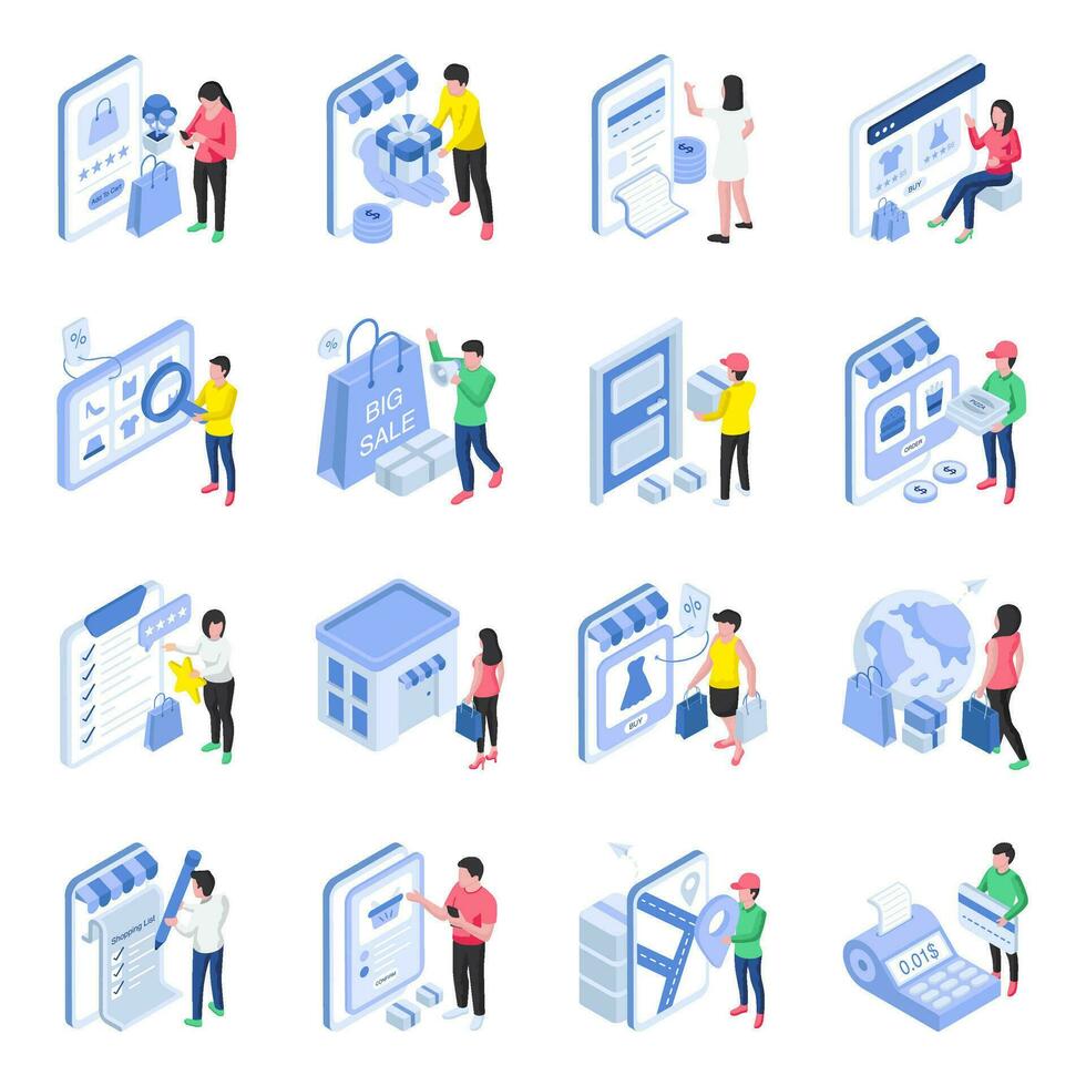 Set of Shopping and Commerce Flat Illustration vector