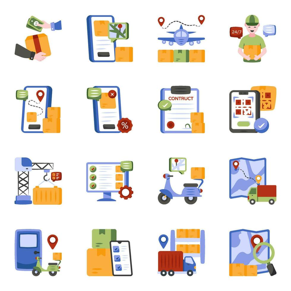 Set of Freight Flat Icons vector
