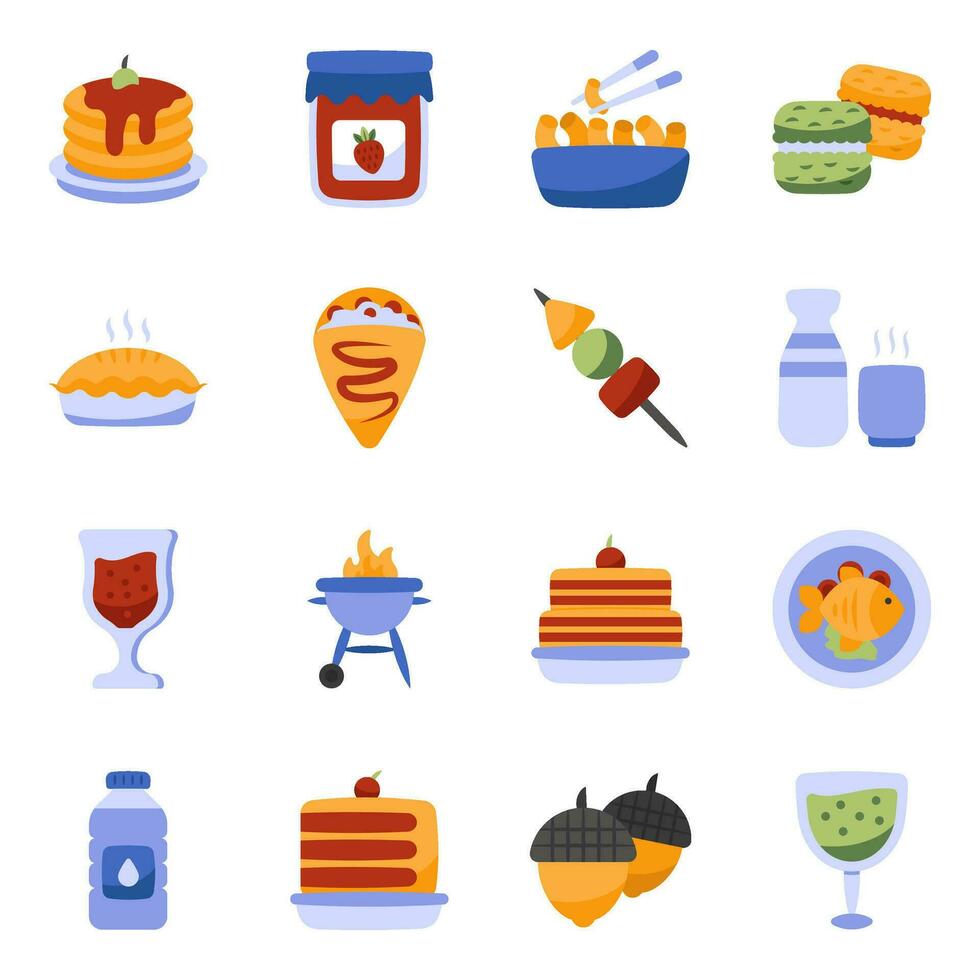 Set of Food and Drinks Flat Icons vector
