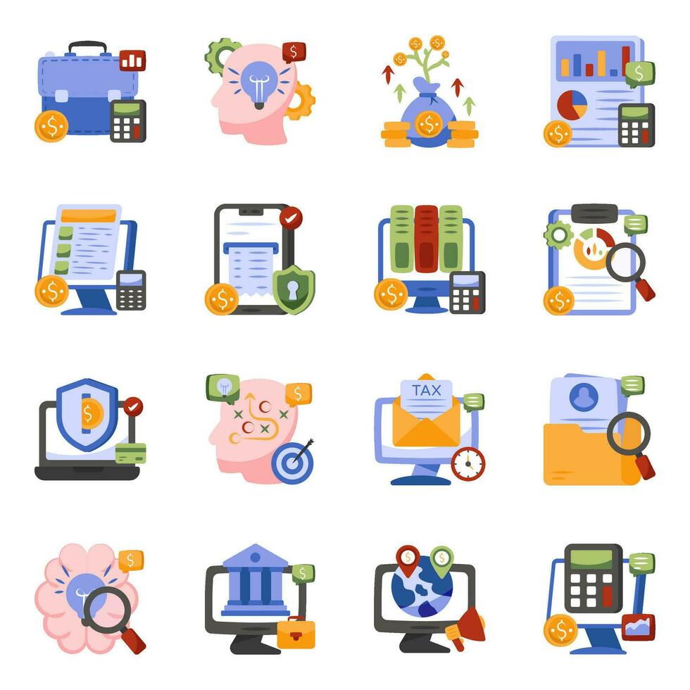 Pack of Business and Strategy Flat Icons vector
