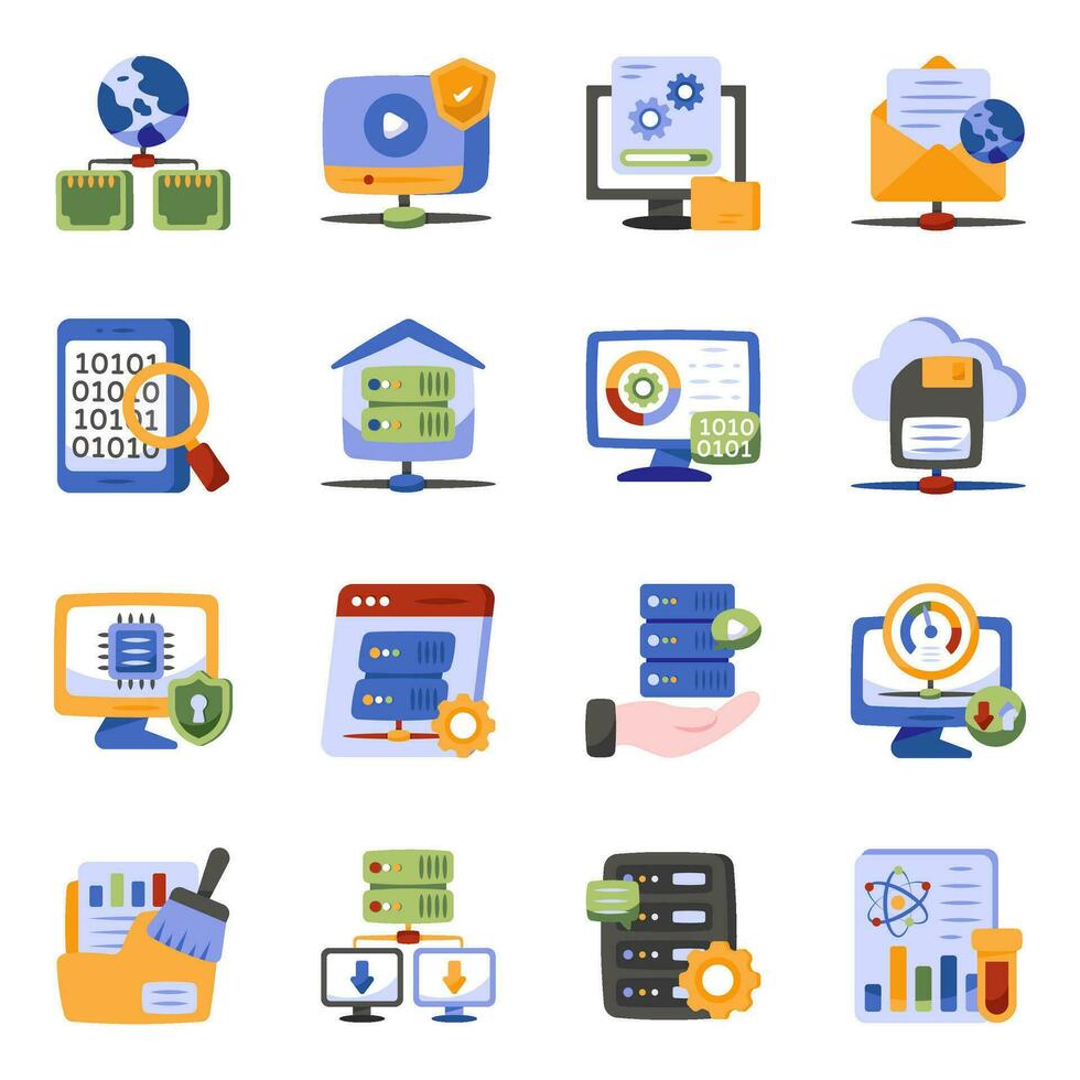 Pack of Security and Infographic Flat Icons vector