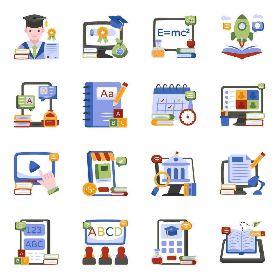 Pack of Education and Study Flat Icons vector