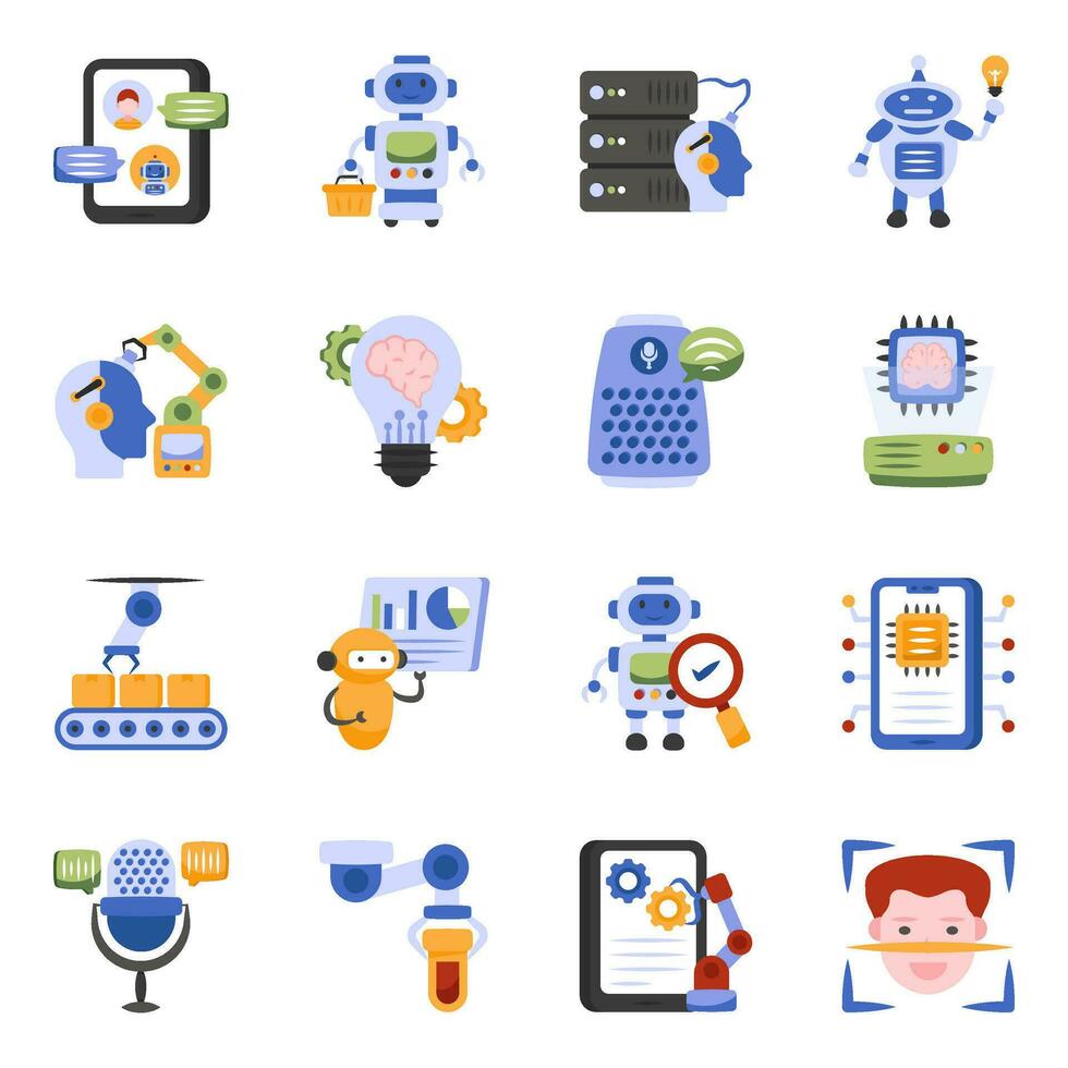 Pack of Ai and Technology Flat Icons vector