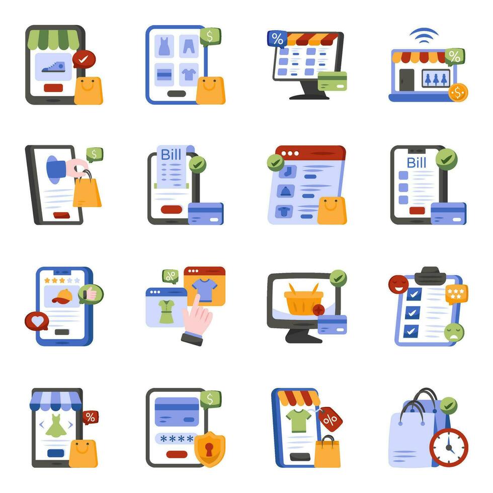 paquete de iconos planos de compras vector