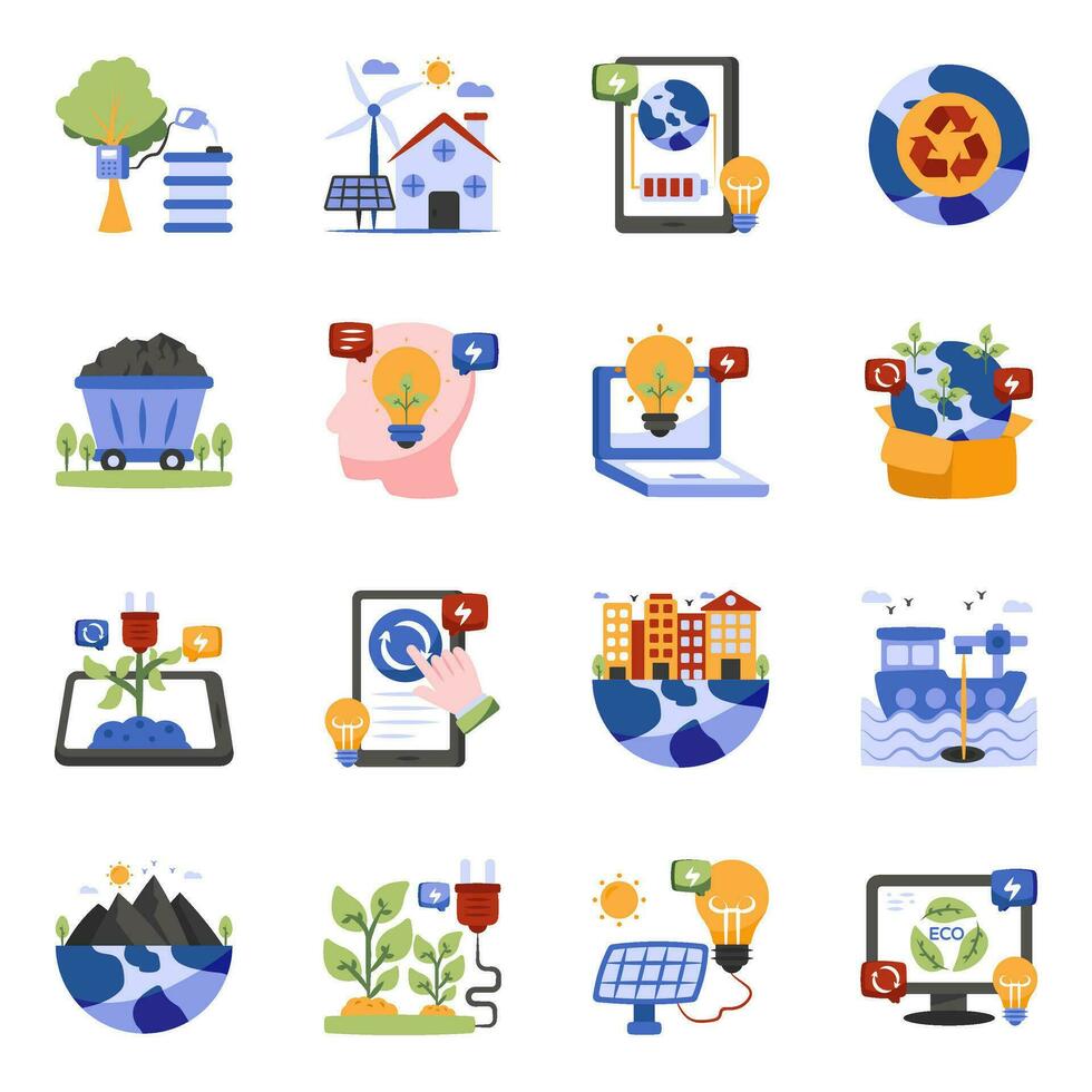 paquete de iconos planos ecológicos vector