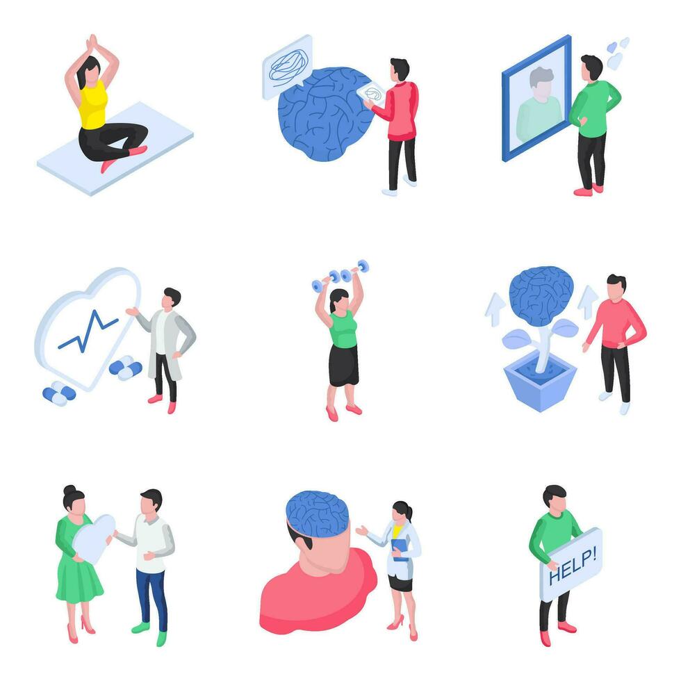 Set of Mental Disorders Flat Illustrations vector