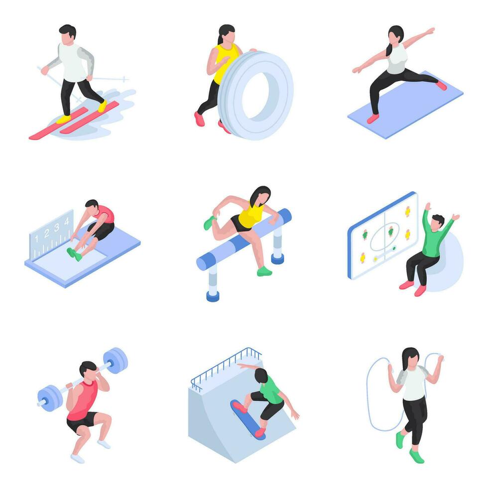 Pack of Sports and Workout Flat Illustrations vector