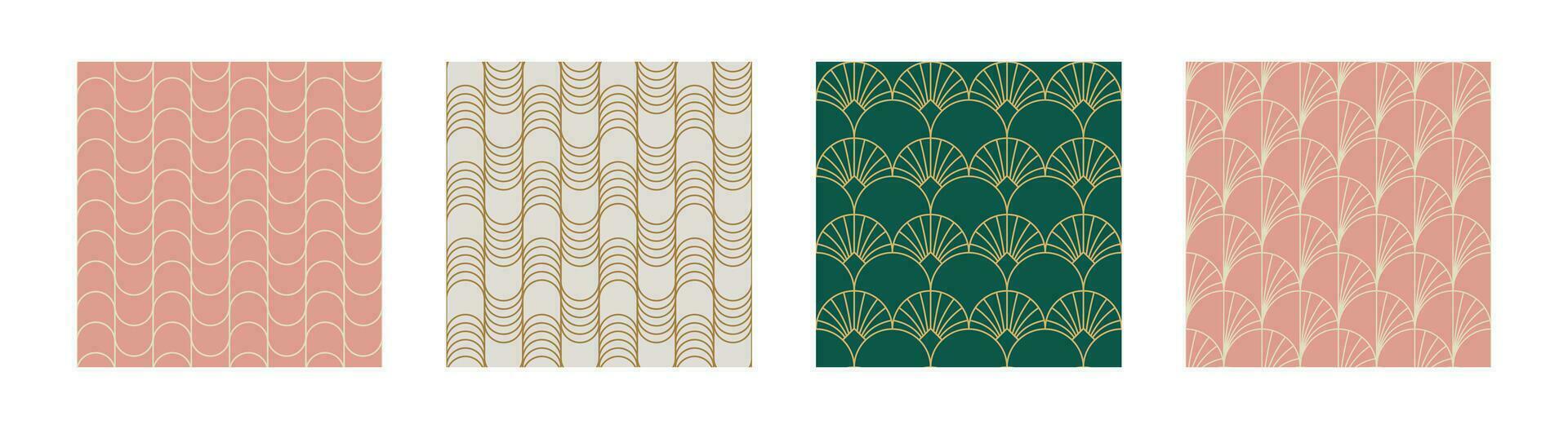 Set of Vintage Art Deco Seamless Pattern. Line art geometric gold shapes. Modern ornaments vector illustration. Gatsby retro elegant background for fabric, wallpaper or wrapping