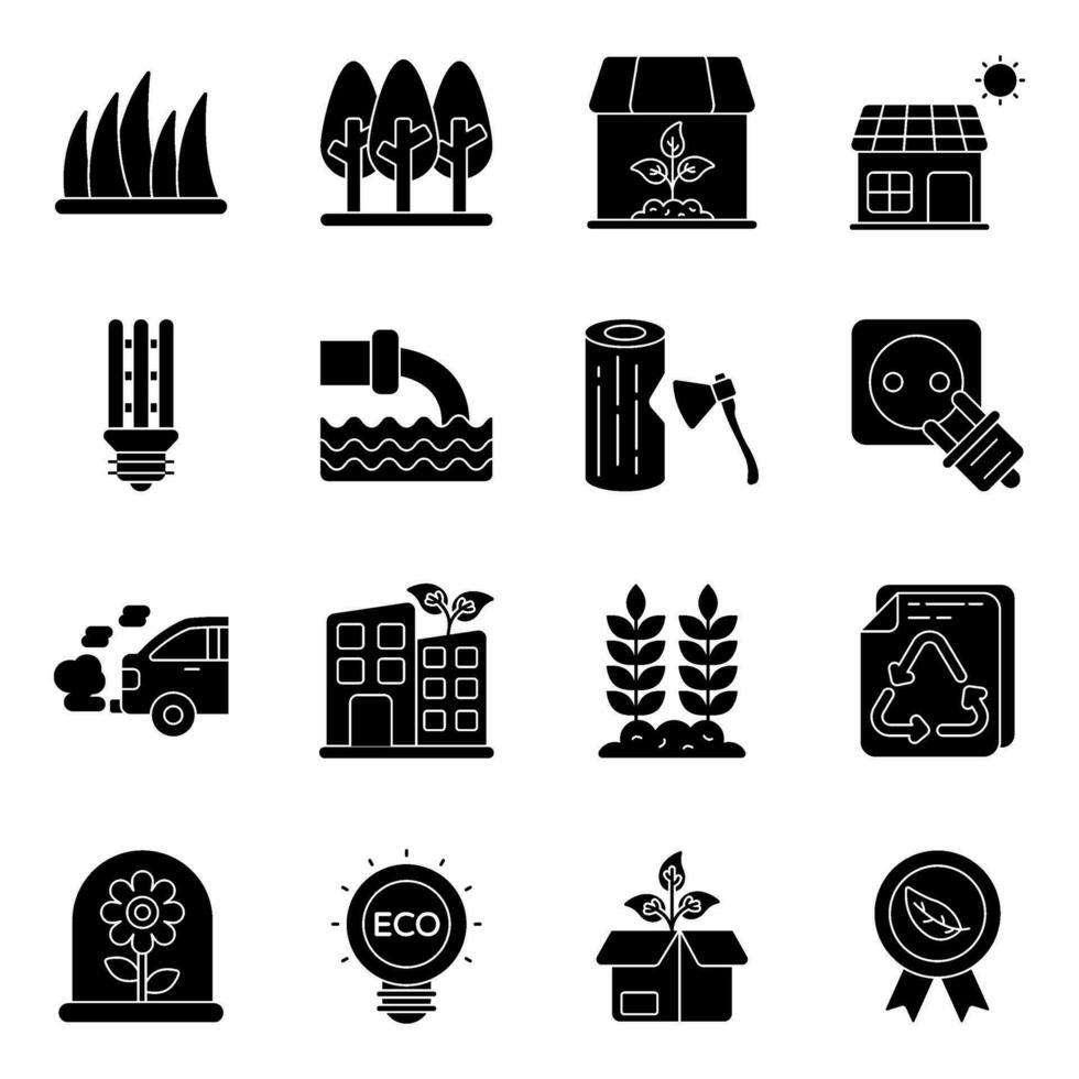 Pack of Ecology and Planting Glyph Icons vector