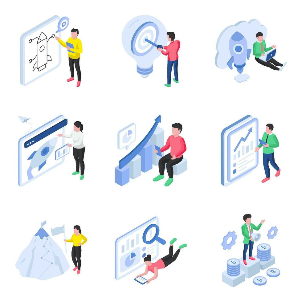 Set of Startup and Management Flat Illustrations vector
