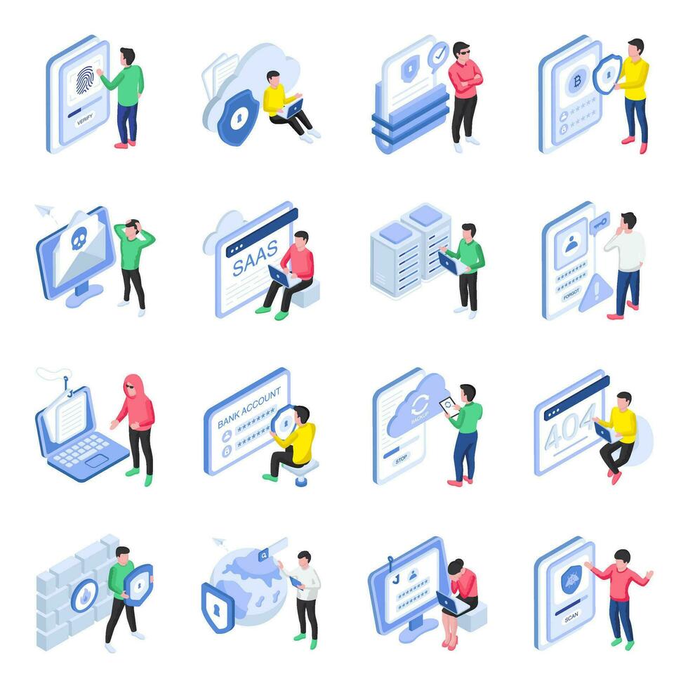 Pack of Security Flat Illustrations vector