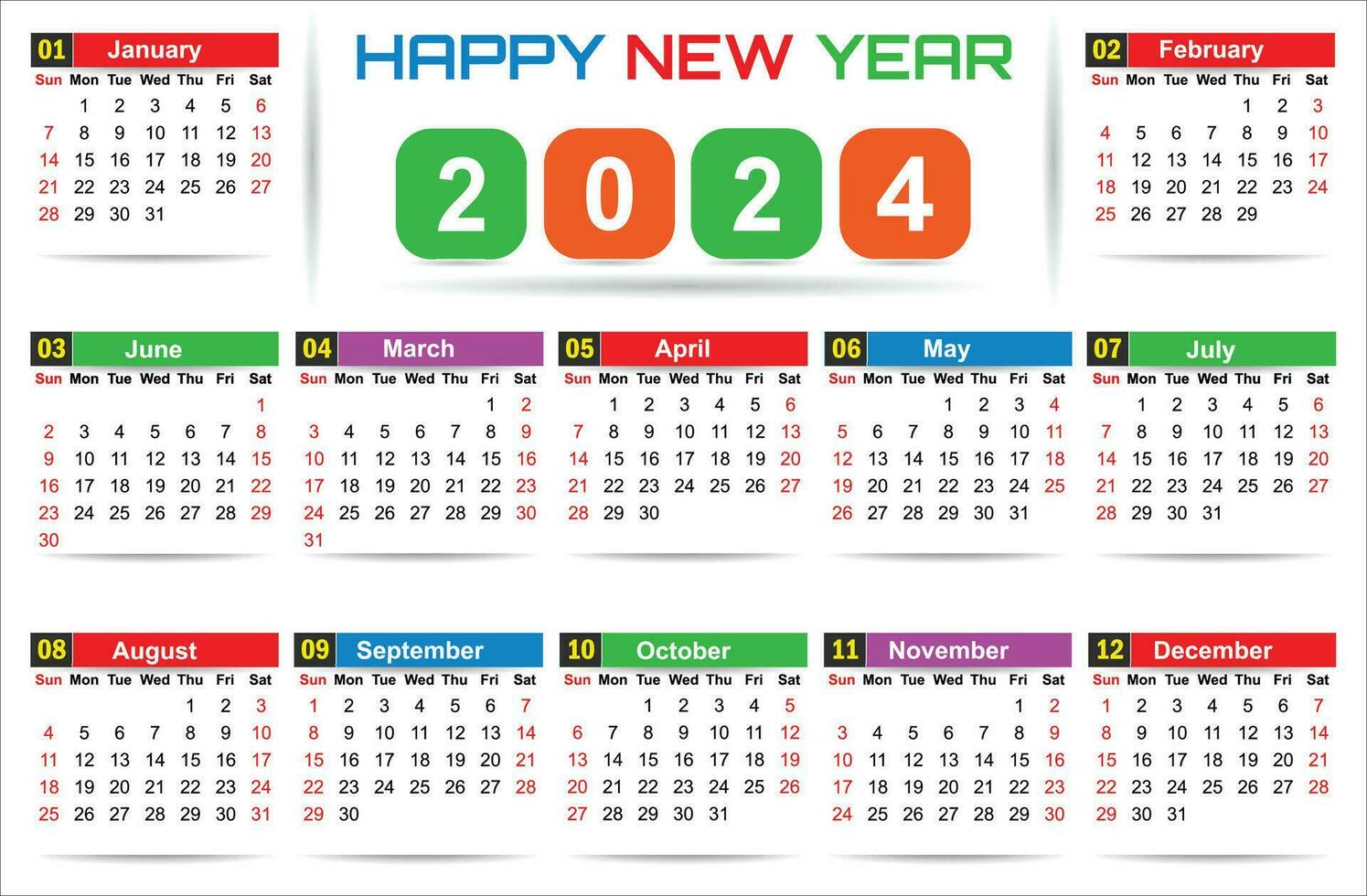 Modern 2024 calendar editable template vector